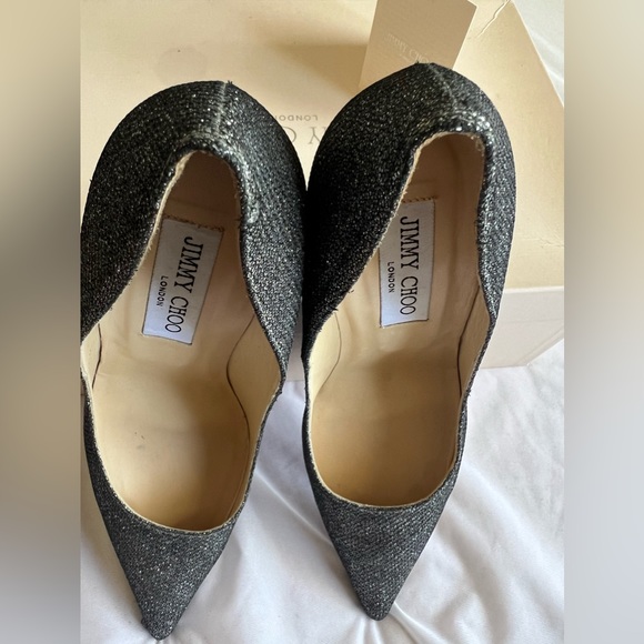 Authentic Lame Glitter- Anthracite Jimmy Choo Heels Size 37.5 - Picture 8 of 16